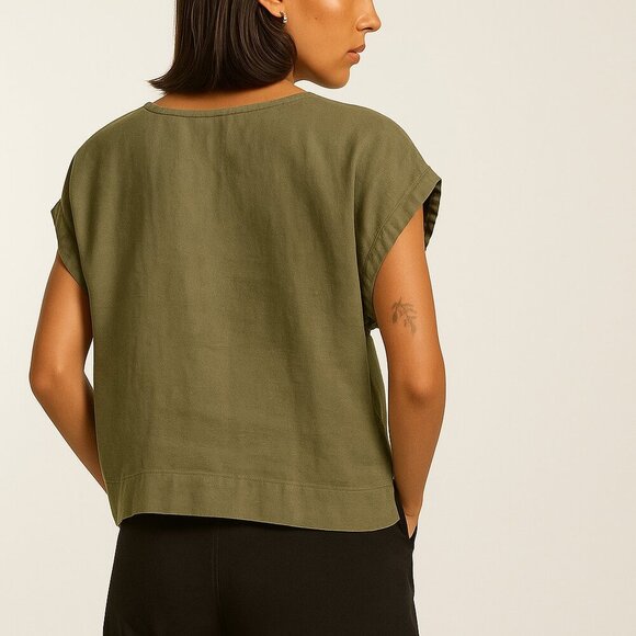 Everlane Linen Side Tie Top Olive Green Minimalist Capsule Wardrobe S - Picture 4 of 13